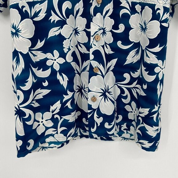 Kennington Hawaiian Shirt Men's  Medium Polyester Blue/Gray‎ Button Down - Picture 6 of 8